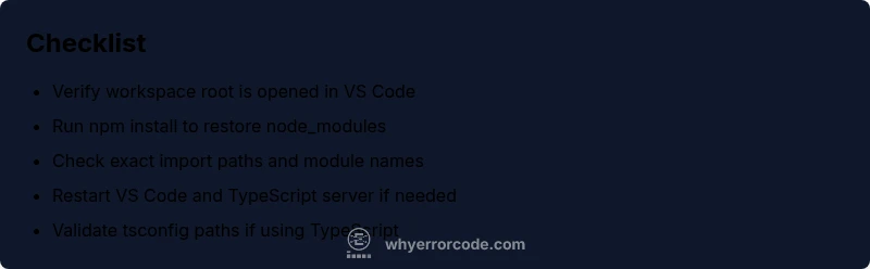 Tailwind CSS checklist infographic for VS Code module error fixes