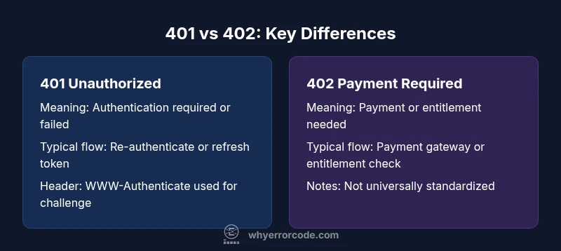 Comparison of HTTP status codes 401 and 402