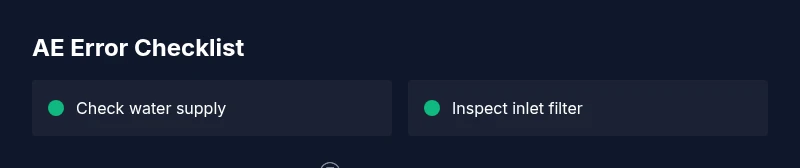 Infographic checklist for AE error on LG dishwasher
