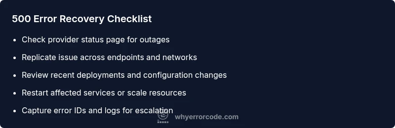 Checklist for diagnosing HTTP 500 errors on Etisalat services