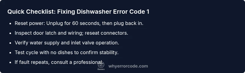 Checklist for fixing dishwasher error code 1