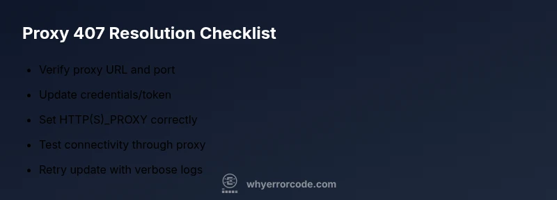 Checklist for resolving Proxy Authentication Required (407) during updates