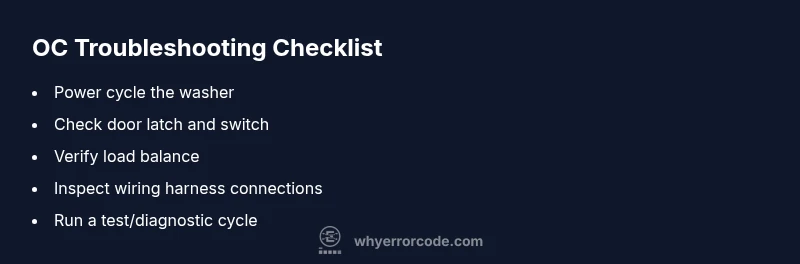 Checklist for OC error troubleshooting in washing machines