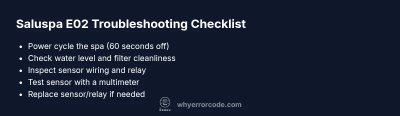 Checklist infographic for Saluspa E02 error fix