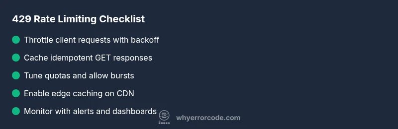 Checklist infographic for fixing HTTP 429 rate limiting