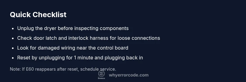 Checklist for Zanussi dryer E60 fault repair