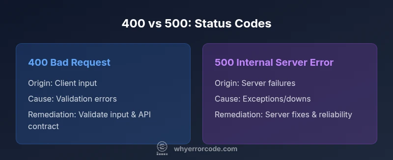 Comparison chart of 400 and 500 HTTP status codes