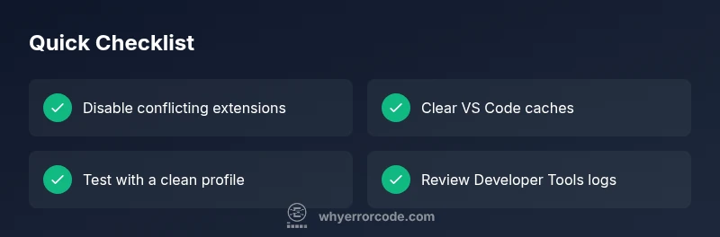 Checklist infographic for fixing VS Code error codes
