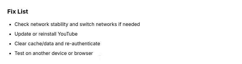 Checklist for fixing YouTube error code 0