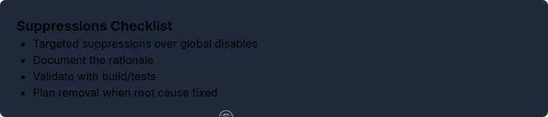 Checklist for suppressing errors in VS Code