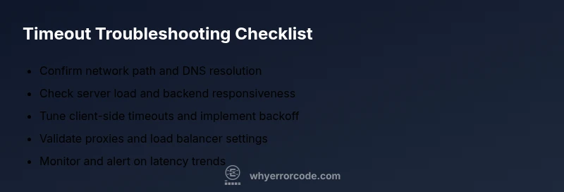 Checklist infographic showing timeout troubleshooting steps