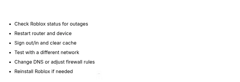 Checklist for fixing Roblox error code 0