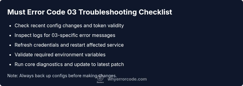Infographic checklist for troubleshooting must error code 03