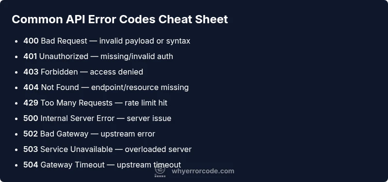Infographic showing common HTTP status codes used in API testing
