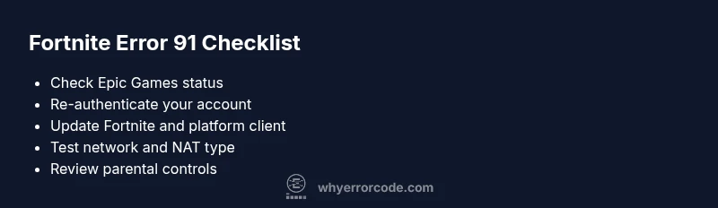 Checklist for fixing Fortnite error code 91