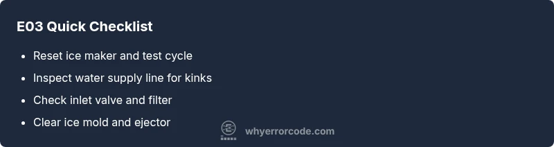 Checklist infographic for ice maker error code e03 repair steps