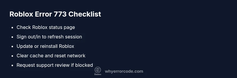 Checklist for resolving Roblox error 773