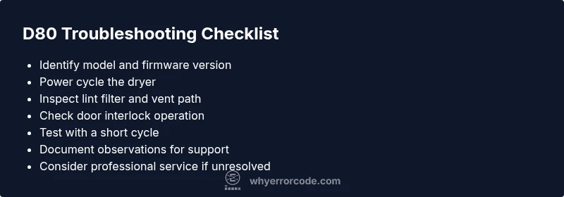 Checklist for diagnosing LG dryer error code D80